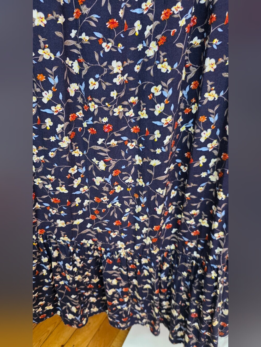 Indigo Rose Navy Floral High-Low Maxi Dress with Ruffle Sleeves Medium - Picture 9 of 10